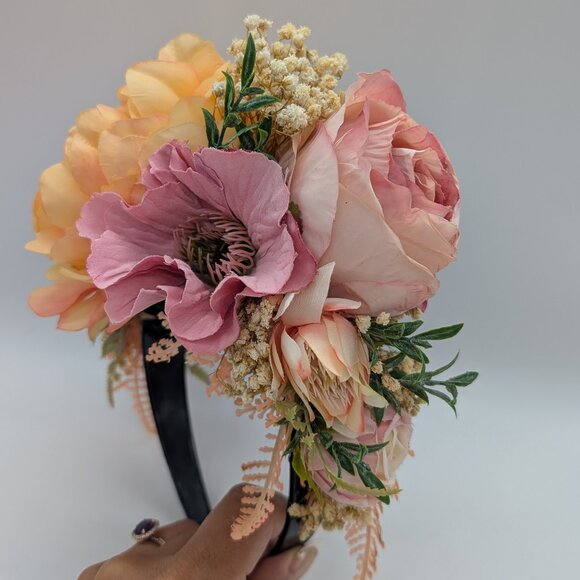 Frida Kahlo-Inspired Peach Fuzz & Pink Flower Headband - Picture 13 of 13